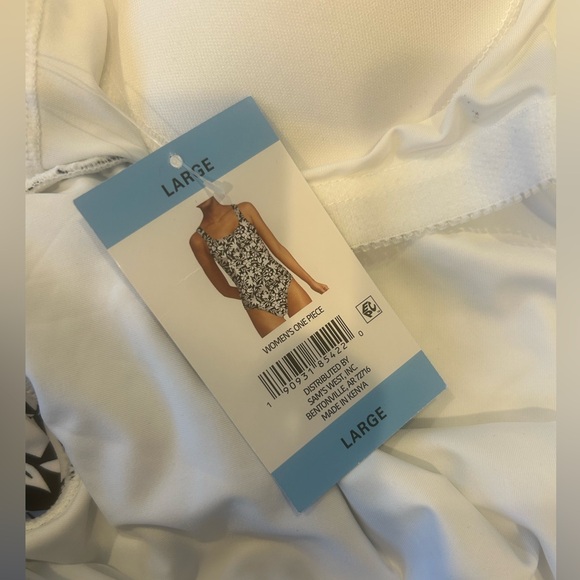 Lands End Womens One Piece Swimsuit Square Neck Black Havana Floral Size 14-16 L - Picture 6 of 8